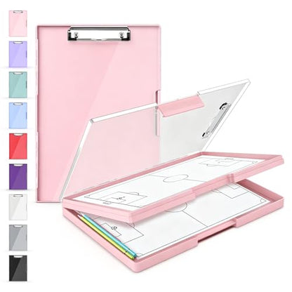 Sooez Clipboard with Storage, Heavy Duty Cleaview Clip Boards 8.5x11 with Dual Storage, Dry Erase Plastic Nursing Clipboard, High Capacity Clipboards Folder for Teacher Nurse, School & Office Supplies - color: Light Pink