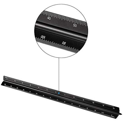 6 Pcs Triangular Ruler Set 12 Inch Engineering Scale Aluminum Architect Drafting Ruler Metal Protractor Arquitectura Accessories for Draftsman Engineers Metric(Black) - color: Black