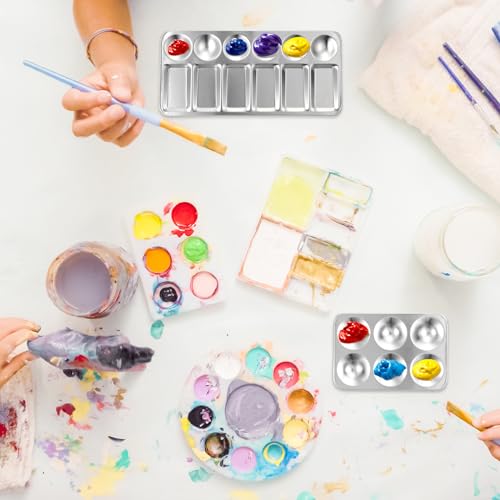 PATIKIL 12 Well Paint Tray Palette, Washable Paint Palette Aluminum Paint Tray Rectangle for Watercolor Painting Art Class Craft DIY Project, Silver