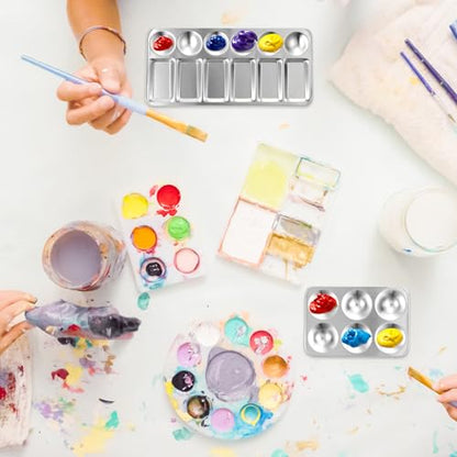 PATIKIL 12 Well Paint Tray Palette, Washable Paint Palette Aluminum Paint Tray Rectangle for Watercolor Painting Art Class Craft DIY Project, Silver