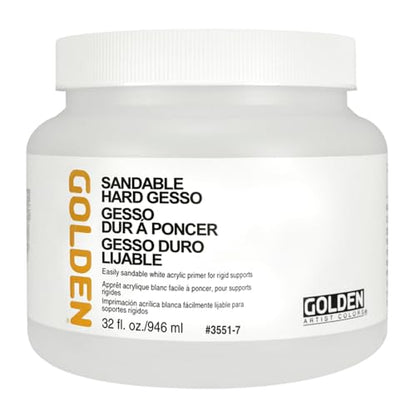 GOLDEN Sandable Hard Gesso, 32 fl. oz. Jar, Professional Acrylic Gesso, Opaque