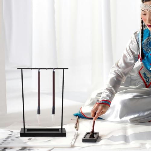 COHEALI Chinese Calligraphy Brush Holder Stand Iron Ink Brush Rack Storage Rack for Calligraphy Artists and Students