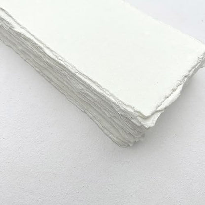 E-Tailor Premium Handmade Ivory White Paper 150 GSM Deckle Edge Mixed Media Sheets for Watercolour, Calligraphy, Writing, Invitations & Crafts – Recycled Cotton Rag Paper Pack of 50– 4x9” - size: 4x9"