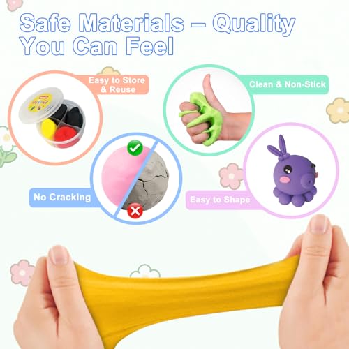 Air Dry Clay Kit for Kids: 12 Animals Modeling Magic Clay Set with Sculpting Tools and Tutorials Safe Non-Toxic & Light Soft DIY Art Craft Molding Clay School Class Home Party Gifts for Boys Girls