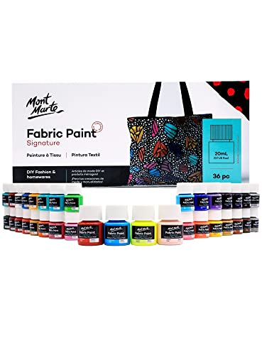 Mont Marte Signature Fabric Paint, 36pc x 20ml (0.7oz), Suitable for DIY Fashion and Homewares - color: 36 colors
