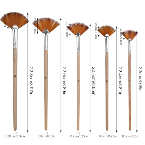 Prasacco 5 Pieces Fan Brush for Painting, Oil Acrylic Paint Brushes Artist Fan Brushes Nylon Hair Long Wood Handle Painting Brush for Acrylic Watercolor Oil Gouche Painting (2/4/6/8/10#) - color: Light Brown