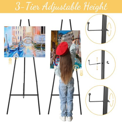 CroBlissful Black 50" Easel Stand for Wedding Sign Adjustable 3Tier Height Display Easel with Chain Heavy Duty Floor Tripod for Welcome Wedding Sign Painting Canvas Baby Shower Party Poster (Metal) - color: Black