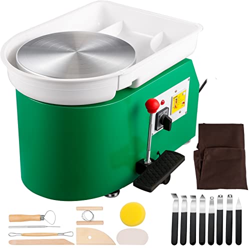 VEVOR Pottery Wheel for Adults, 11in Forming Machine, Adjustable 60-300RPM Speed, Handle & Foot Speed Control, ABS Detachable Basin 18pcs Sculpting Tools Kit for Beginners, 350W Green - color: Green