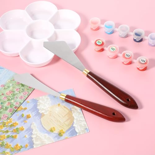 JJUNW 2Pcs Palette Knife Set, Stainless Steel Pallet Knives, Scraper Painting Knife Wooden Handle Palette Knife Baking, for Oil Canvas Acrylic Painting Supplies