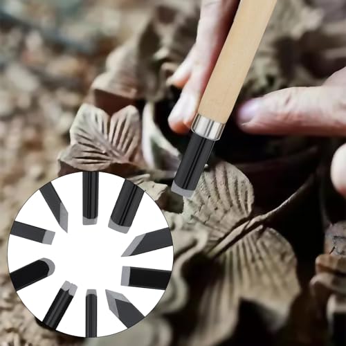 10pcs Professional Wood Carving Chisel Set - Carbon Steel Woodworking Tools, Power Grip Chisels Great for Carving and Woodworking