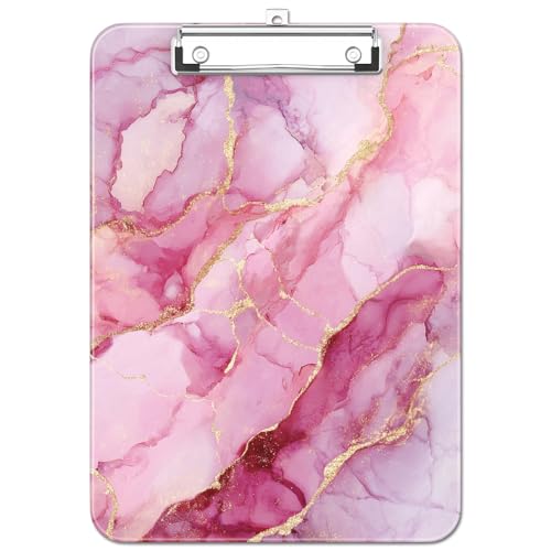 Plastic Cute Clipboard Low-Profile Metal Clip, A4 Letter Size 9 x 12.5 in, 8.5 x 11 Paper Clip Board for Teachers, Nurses, Classroom,Pink Marble - color: Pink Marble