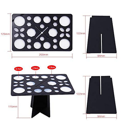 Makeup Brush Cleaning Mat & Drying Rack - 28 Holes Brush Holder, Silicone Rubber Clover Shaped Mat Cleaner - Black & Pink