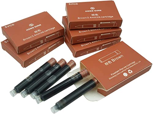 Asvine Hongdian Fountain Pen Ink Cartridges Brown Color, Set of 30 Refill Ink Cartridges, 3.4 mm Bore Diameter - color: Brown