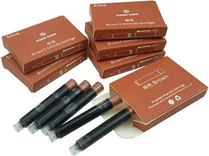Asvine Hongdian Fountain Pen Ink Cartridges Brown Color, Set of 30 Refill Ink Cartridges, 3.4 mm Bore Diameter - color: Brown