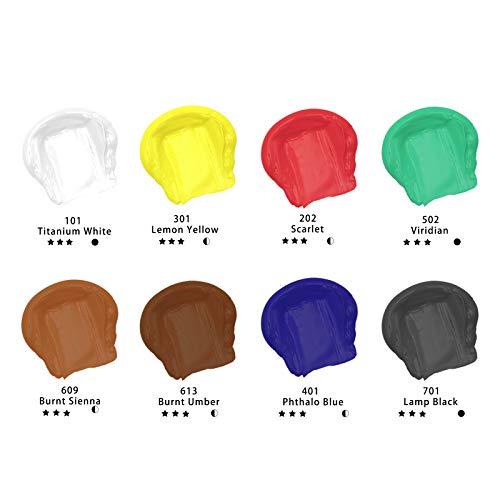 Artecho Professional Acrylic Paint Set, 8 Primary Colors (120ml / 4.05oz) Tubes, Art Craft Paints for Canvas, Rock, Stone, Wood, Fabric, Art Supplies - color: 8 Basic Colors, style: Regular