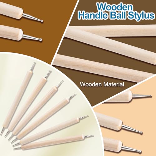 Amrules 14Pcs Dotting Styluses Tools with Box, Double Side Stainless Steel Ball Head Dot Art Kit for Clay Modeling, Rock Painting, Pottery Embossing, Nail Art, Practical Dotting Tool for Adults - color: Lightyellow-Dotting-14Pcs