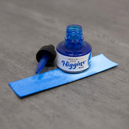 Higgins Blue Pigmented Drawing Ink - for Artists and Students - 1 oz. Glass Bottle (HIG44685) - color: Blue