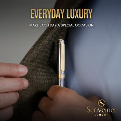 Scriveiner Silver Chrome Ballpoint Pen - Stunning Luxury Pen, Real Gold Plating, Schmidt Black Refill, Best Ball Pen Gift Set for Men & Women, Professional, Executive, Office, Nice, Fancy Pens - color: 2. Silver Chrome with Gold