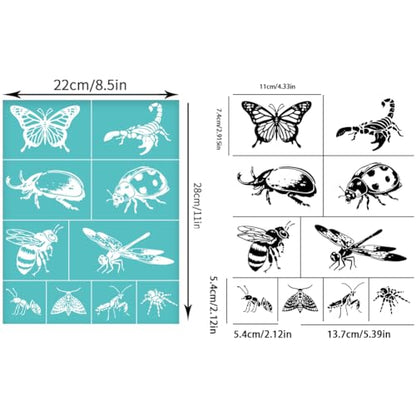 2 Sheets Insects Silkscreen Stencil, Butterfly Ladybird Honeybee Praying Mantis Painting Stencils Templates Reusable Self-Adhesive Silk Screen Printing for Wall Border Wood Fabric Home Decor - style: Insects