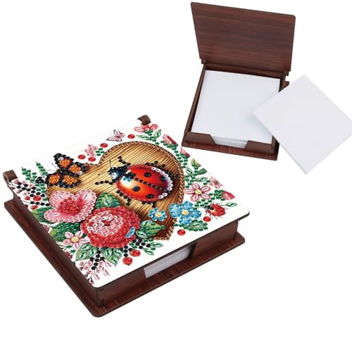 Diamond Painting Kit memo Box, Diamonds Art DIY Seven-Spotted Ladybug Patterns Sticky Note Box Special Shape Drill, with 160 Sticky Note, Ideal for Home Office Supplies, Handicrafts, Holiday Gifts - color: Seven-spotted ladybug