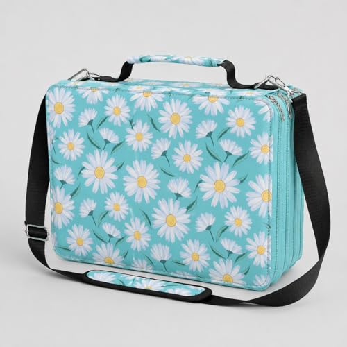 224-Slot Marker Organizer Bag, 4-Layer Case with Strap | 224-slot 4-layer marker bag in twill Oxford fabric with handle, detachable strap, smooth zipper for studio and outdoor use. - color: Daisy, size: 224