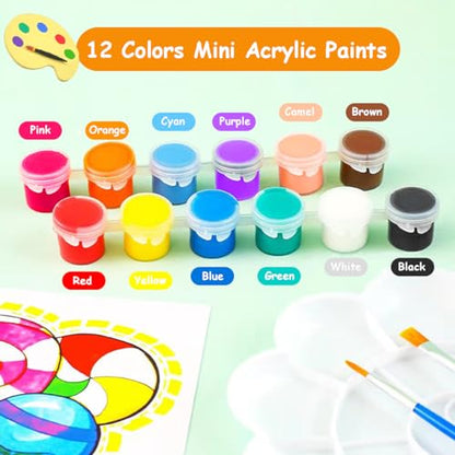 30 Pack Mini Canvas and Easel Set, 4 x 4 inch Small Canvases for Painting with Wood Easel and 12 Colors Mini Paint Set, Bulk Acrylic Canvas Painting Supplies Kit for Party
