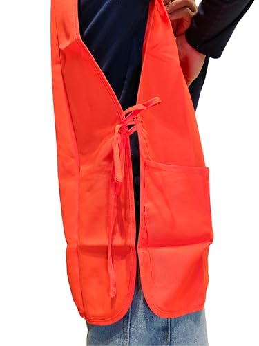 Large Smock Cobbler Apron for Men & Women, Adjustable Side Ties & 2 Pockets - color: Orange