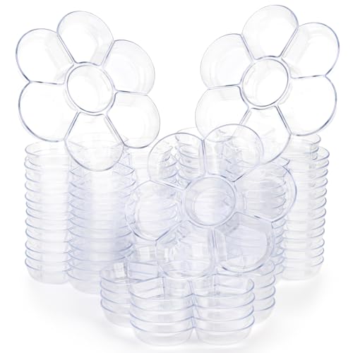 Foraineam 30 Pack Plastic Paint Tray Palettes, 7 Well Flower Petal Painting Dish Watercolor Mixing Palette, Artist Clear Paint Holder Tray Craft Supplies for Oil Acrylic Watercolor Gouache