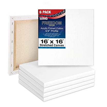 U.S. Art Supply 16 x 16 inch Stretched Canvas for Painting, 12oz Triple Primed, 6-Pack - Professional Artist Quality White Blank 3/4" Profile, 100% Cotton, Heavy-Weight Gesso - Acrylic Pouring, Oil - size: 16" x 16"