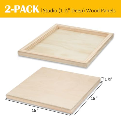 Falling in Art 2 Pack Unfinished Wooden Canvas Panels, 16x16 Gallery Birch Wood Panels Kit, 1 1/2" Deep Art Cradle Boards for Acrylic Painting, Pouring and Burning - size: 16*16 2 Pack