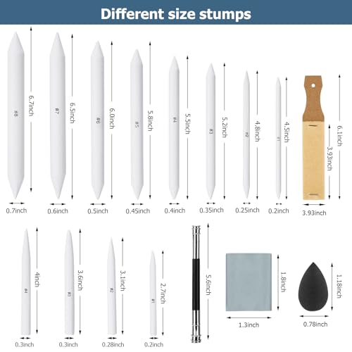 AGPTEK 48 PCS Sketch Drawing Tools, 20 Blending Stumps Set and 2 Sandpaper Pencil Sharpeners, Pencil Extension, Erasers,20 sponge replacement heads & 1 Felt Bag for Student Sketch Drawing Accessories