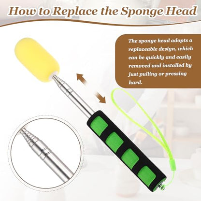 PATIKIL 41" Telescoping Sponge Stick for Pottery, Retractable Ceramic Sponge Tool with 2pcs Head for Removing Excess Water from Tall and Narrow Pottery, Yellow/Green(1.18/1.57"W) - color: Yellow/Green