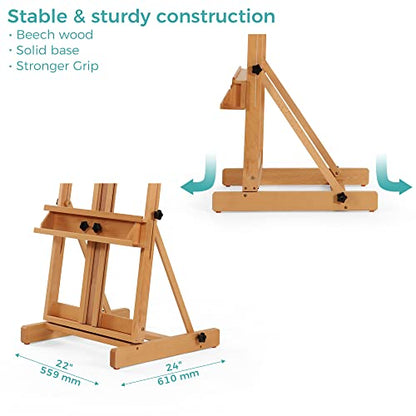 VISWIN Large H-Frame Easel for Painting 53"-91" H, Adjustable Solid Beech Wood Heavy Duty Easel Stand with Storage Tray, Hold Canvas up to 78", Art Easel for Adults, Artists - Natural - color: Natural