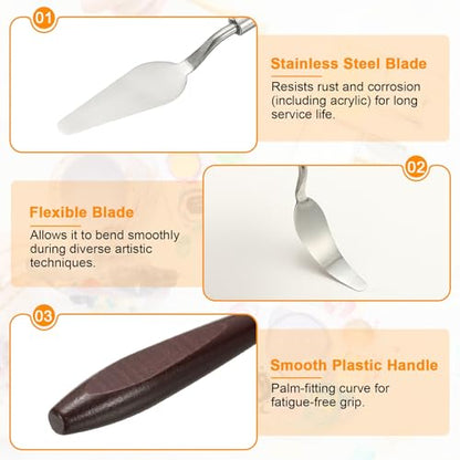 HARFINGTON 2pcs Palette Knife Painting Tool 2.44 x 0.87 Stainless Steel Art Spatula Pallet Knives Scrapers Tools with Beech Wood Handle for Acrylic Oil Canvas Mixing Spreading, Red/Silver - size: 2.44" x 0.87"