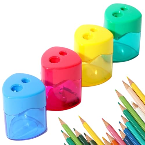 4 Pcs Pencil Sharpeners with Lid, Dual Holes Compact Colored Handheld Pencil Sharpener, Colored Handheld Sharpener Suitable for Kids Adults Students School Class Home Office (Triangle) - color: Triangle