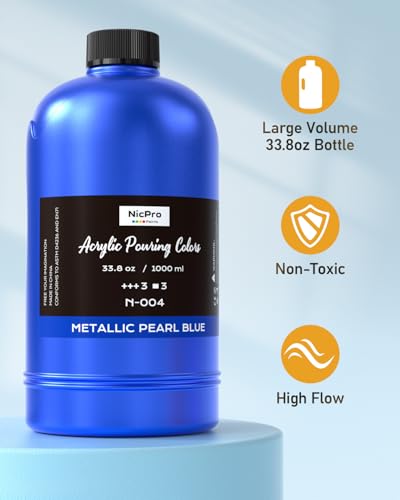 Nicpro 8 Colors 33.8 oz Large Bulk Metallic Acrylic Pouring Paint Supplies Kit, Premixed High Flow Art Pour Paint with Silicone Pour Oil, Gloves, Tablecloths for Beginner DIY, Ready to Pour - color: Metallic Color