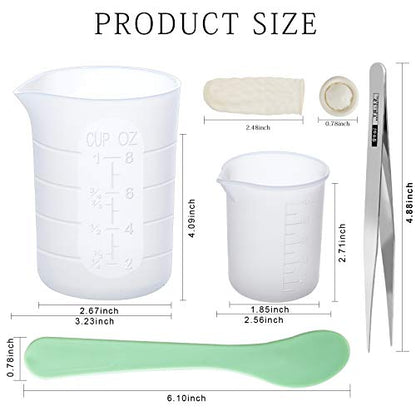 LEOBRO Silicone Measuring Cups for Epoxy Resin, 250 & 100ml Reusable Epoxy Resin Mixing Cups, Silicone Pouring Cup, with Stir Sticks, Finger Cots, Tweezers