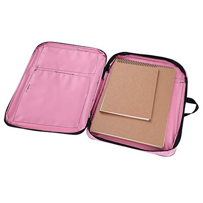 haozaikeji A3 Artist Portfolio Carry Case Bag Portable Waterproof Canvas Shoulder Bag Painting Pad Backpack for Sketching Painting Art Supplies with Shoulder Straps & Carry Handle - color: Pink