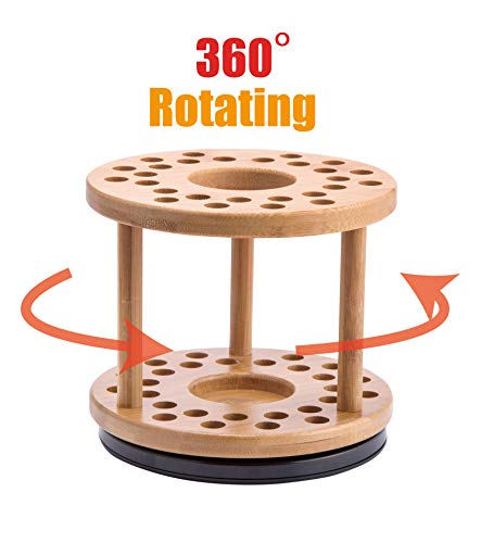 JackCubeDesign 360 Rotating Paint Brush Holder Bamboo Watercolor Artist Brush Water Coloring Organizer Display Stand Tray Rack with 27 Holes and 1 Big Hole – MK441A