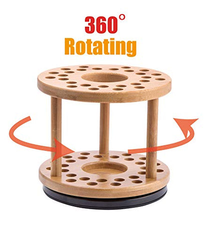 JackCubeDesign 360 Rotating Paint Brush Holder Bamboo Watercolor Artist Brush Water Coloring Organizer Display Stand Tray Rack with 27 Holes and 1 Big Hole – MK441A