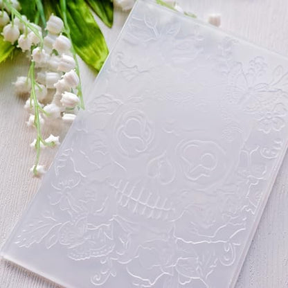 DIYology 3D Skull Embossing Folders for Card Making,Flowers and Skull Texture Embossing Folder Template for DIY Paper Crafts Scrapbooking Polymer Clay Decoration