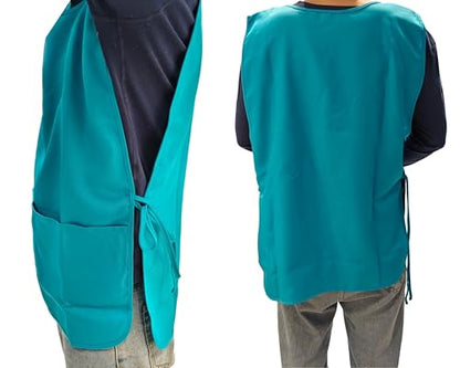 Large Smock Cobbler Apron for Men & Women, Adjustable Side Ties & 2 Pockets - color: Teal