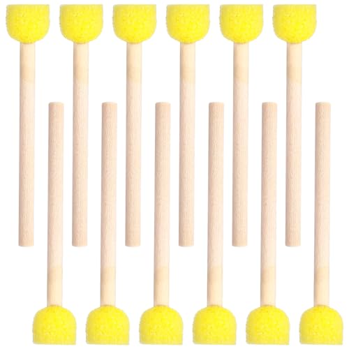 40PCS Paint Sponges, 0.6'' Sponge Brushes for Painting, Round Sponge Foam Brush, Yellow Sponges Paint Brushs Wooden Handle Foam Brush SpongePaints Brushes for DIY Arts
