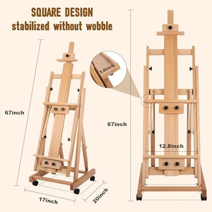 Art Easels for Painting Adult, H-Frame Easel with Braked Wheels, Height and Angle Adjustable (Vertical to Horizontal) Heavy Duty Easel Holds 2 Canvases - style: Model 1