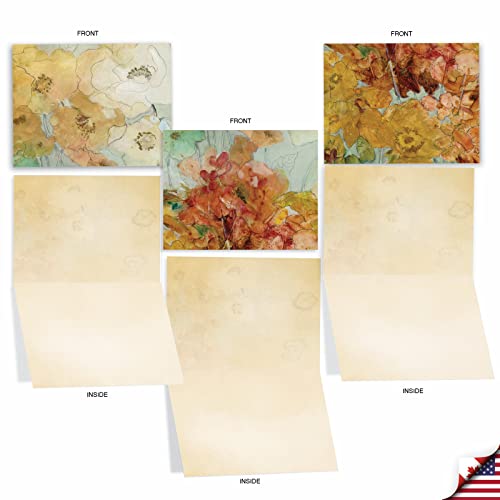 The Best Card Company - 10 Boxed Note Cards with Flowers - Blank Assorted Floral Notecards Bulk (4 x 5.12 Inch) - Batik Blossoms M6590OCB - style: Batik Blossoms