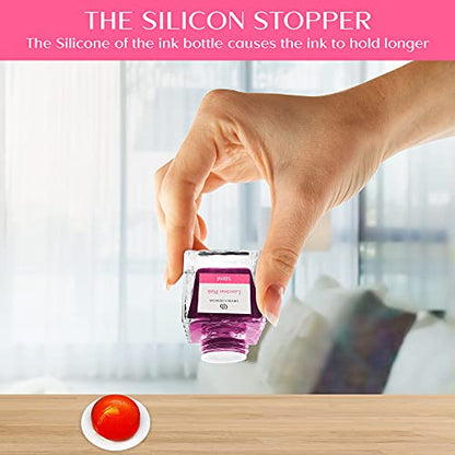 Dryden Designs Fountain Pen Ink Bottle Luxury Edition, (Luscious Pink) Fountain Pen Bottled Ink. Compact Designed Bottle (Model: Smooth Flow 50ml) - color: Pink [Luscious Pink] Ink Bottle