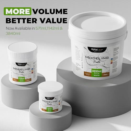 Nicpro Modeling Paste 3840ml/197.5 oz for Acrylic Painting, High Density Acrylic Medium for Texture Art and Thickness, Structural Molding Texture Paste for Canvas Paint, Art Projects, DIY, 3D Effect - size: 3840 ml