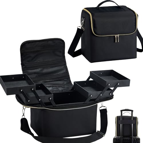Yueieoun Large Travel Makeup Train Case, Big Makeup Bag Organizer Makeup Box,4 Tier Professional Cosmetic Storage Cases for Nail Tech Tattoo Storage Bag for Equipment and Supplies with luggage Sleeve - size: Large