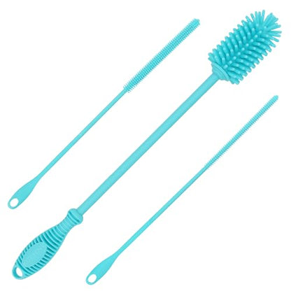 Kitchiny Silicone Bottle Brush with 2 Straw Cleaners - 12.5” Water Bottle Cleaner Brush for Yeti, Hydro Flask, Owala, Stanley, Baby Bottles, Glassware, Vases & Narrow Neck Containers - Blue - color: Blue