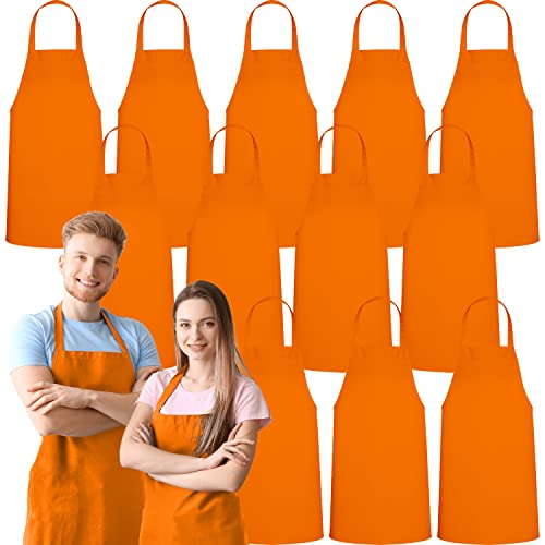 GREEN LIFESTYLE 12 Pack Professional Chef Apron – Grilling Aprons for Men, Waterproof Cooking Apron for BBQ, Work or Restaurant Use, Kitchen Aprons for Women – Orange, No Pockets - color: Orange, size: Pack of 12, No Pocket